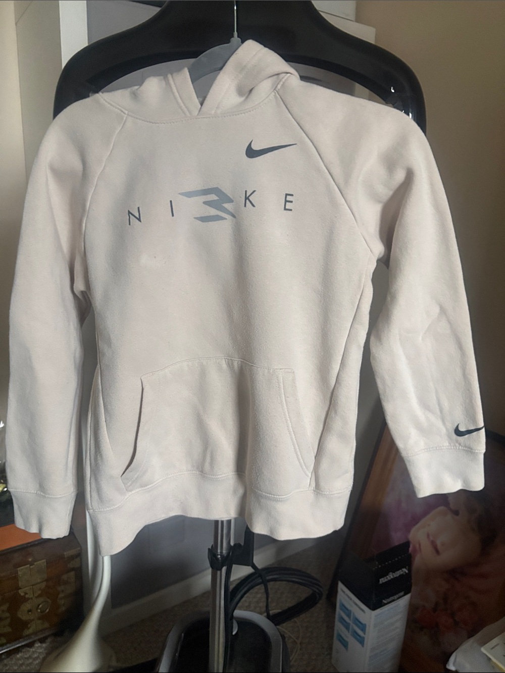 Nike boys Cream Crewneck Hoodie with Subtle Grey Swoosh